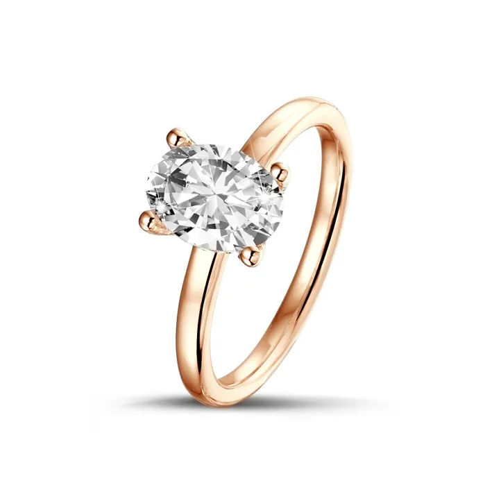 2.00 quilates anillo solitario en oro rojo con diamante ovalado 