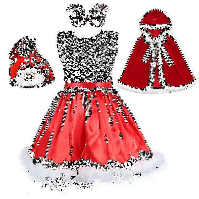 2022 Niños Navidad Año Nuevo Traje Disfraz Cosplay Santa Claus Bolsa de capa Vestido para niñas de 2 a 8 años