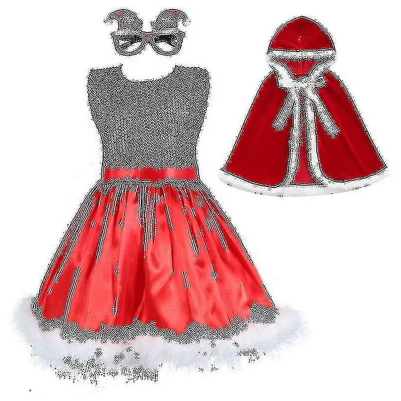 2022 Niños Navidad Año Nuevo Traje Disfraz Cosplay Santa Claus Bolsa de capa Vestido para niñas de 2 a 8 años