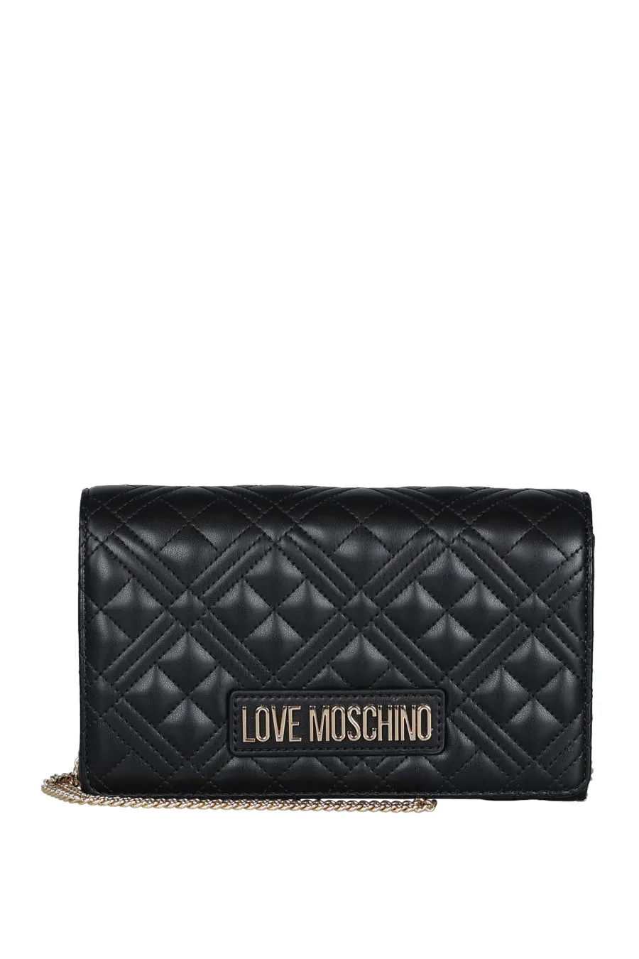 Bolso negro acolchado con logo dorado
