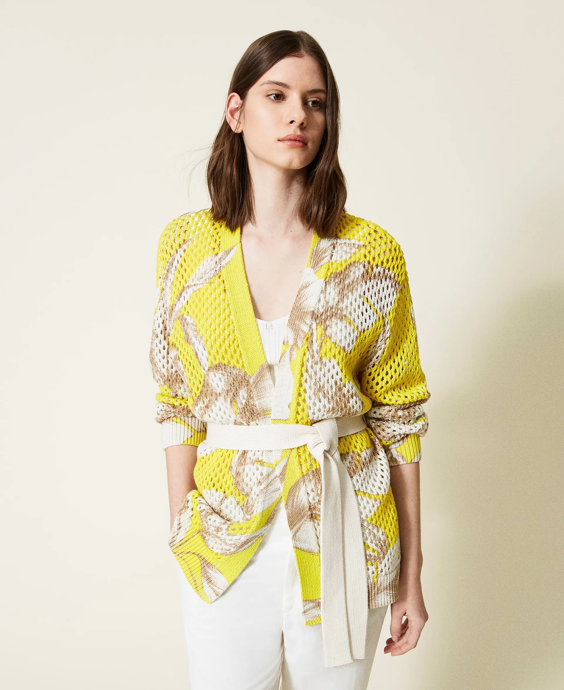Cárdigan de rejilla estampado