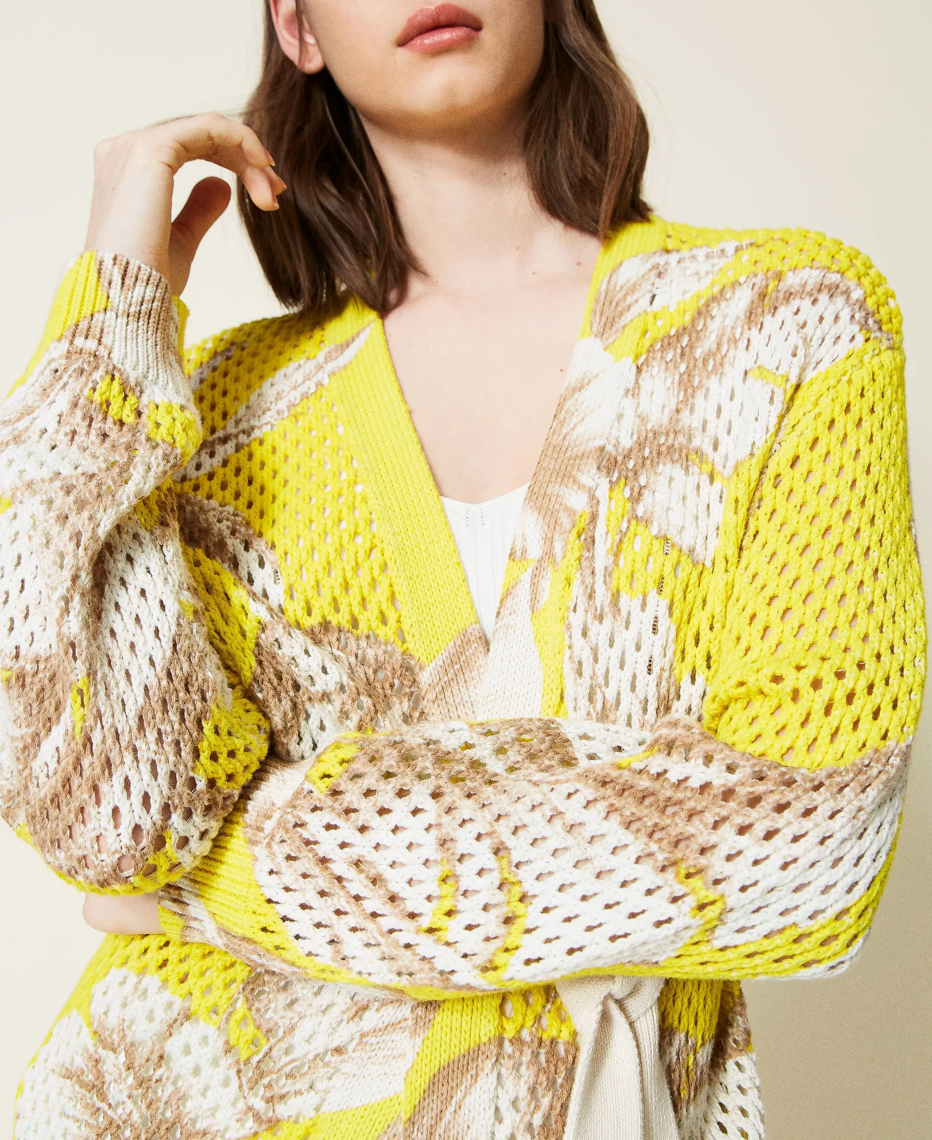 Cárdigan de rejilla estampado