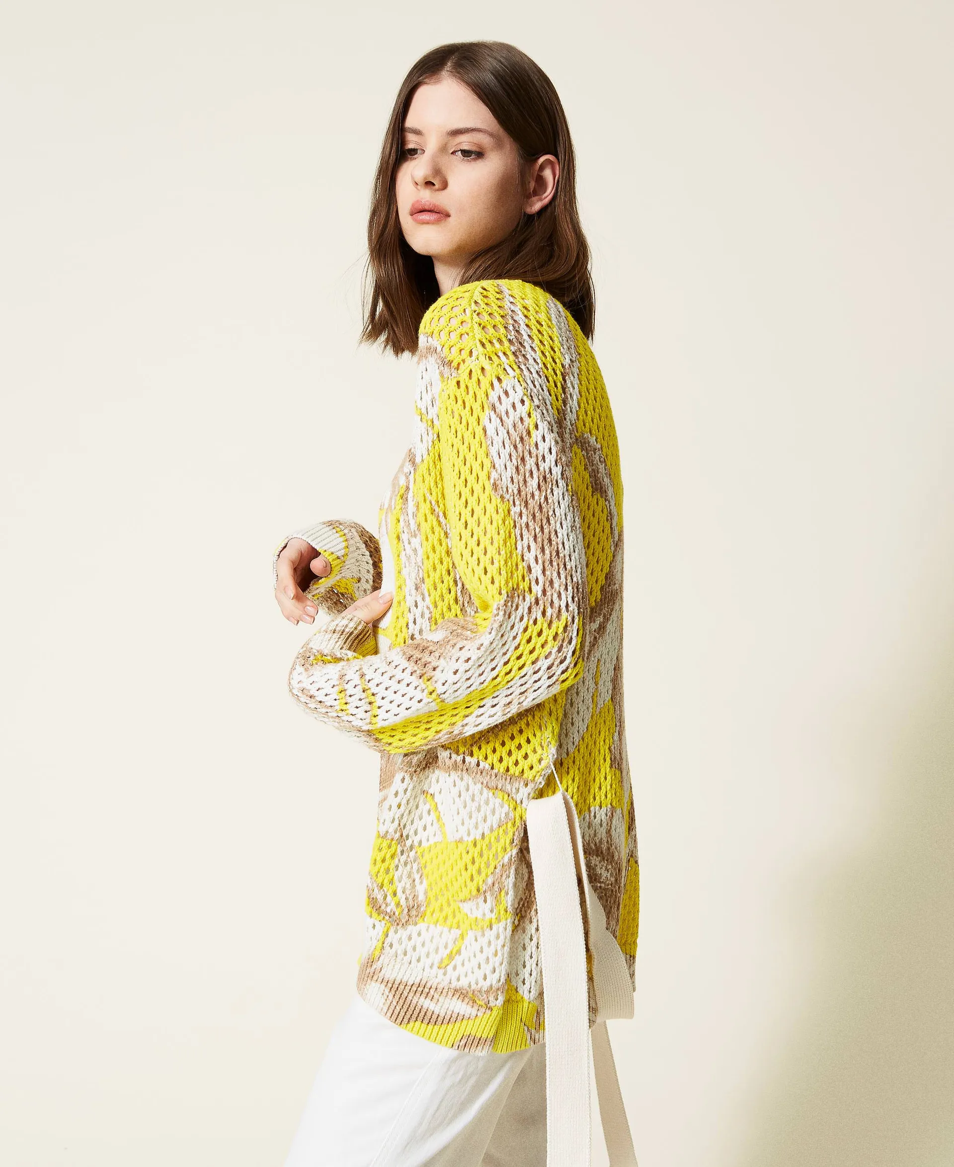 Cárdigan de rejilla estampado