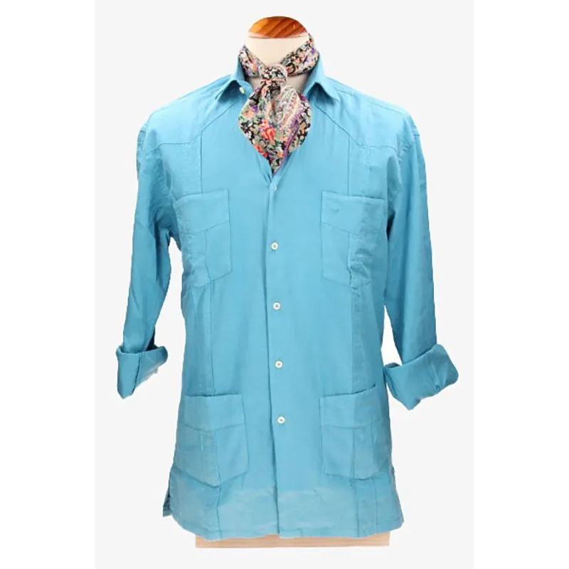 Camisa Cubana lino turquesa