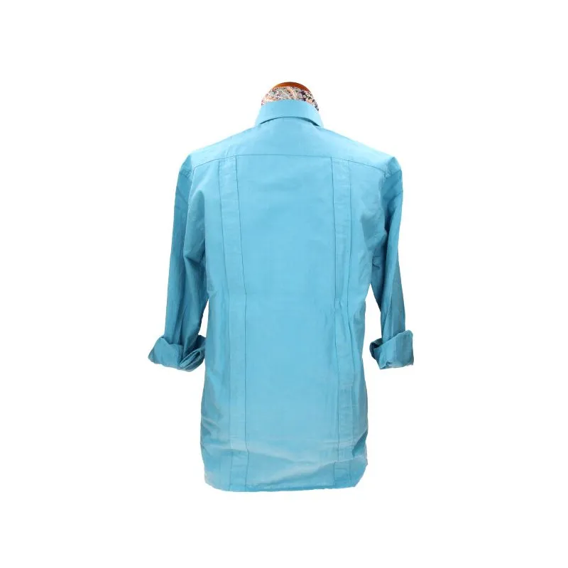 Camisa Cubana lino turquesa