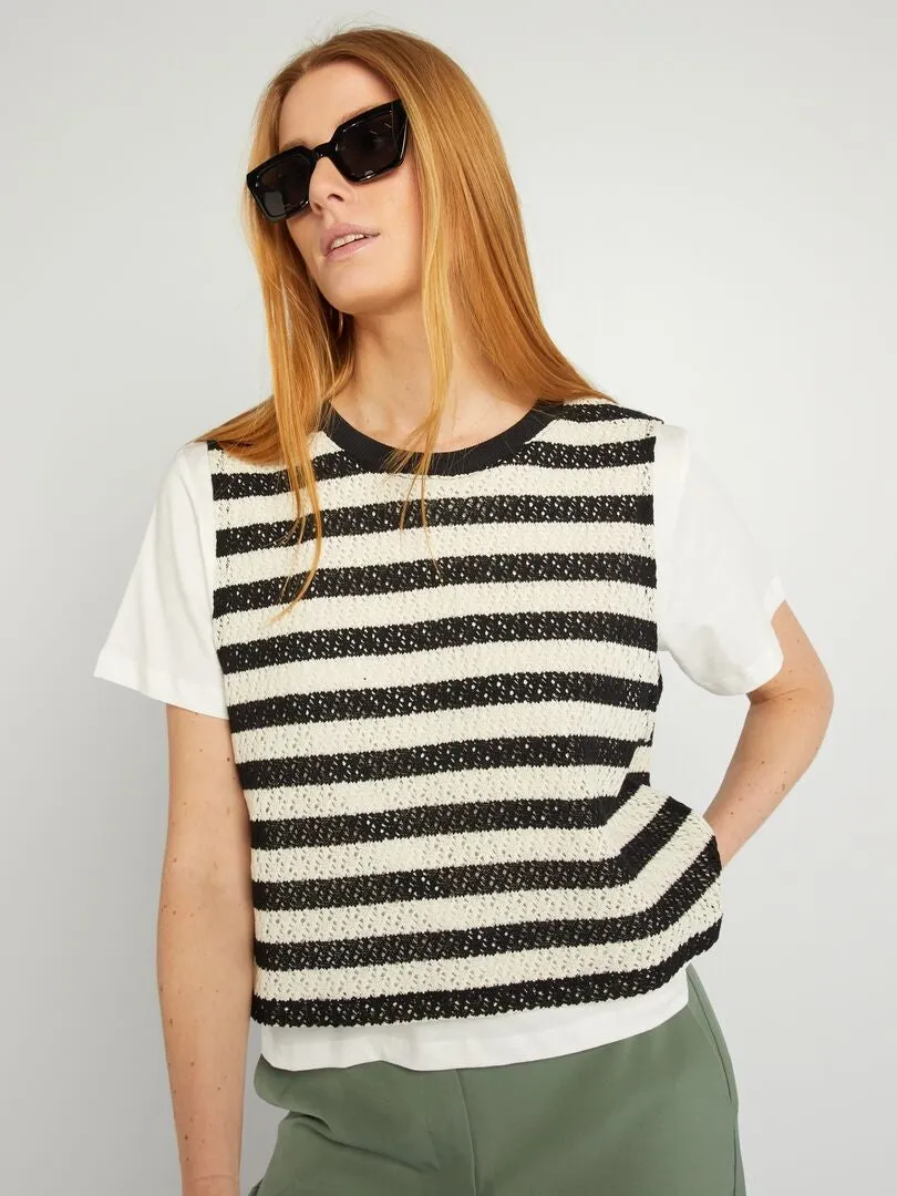 CAMISETA +CHALECO EFECTO 2 EN 1  BLANCO