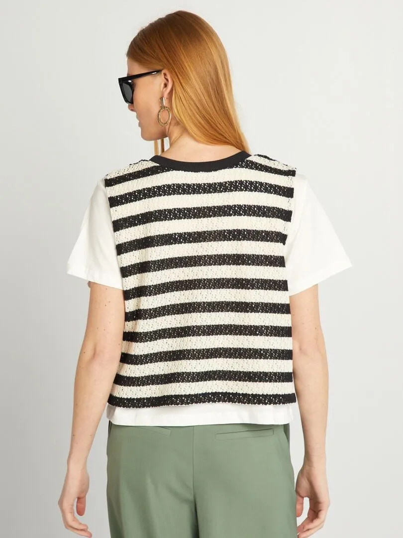CAMISETA +CHALECO EFECTO 2 EN 1  BLANCO