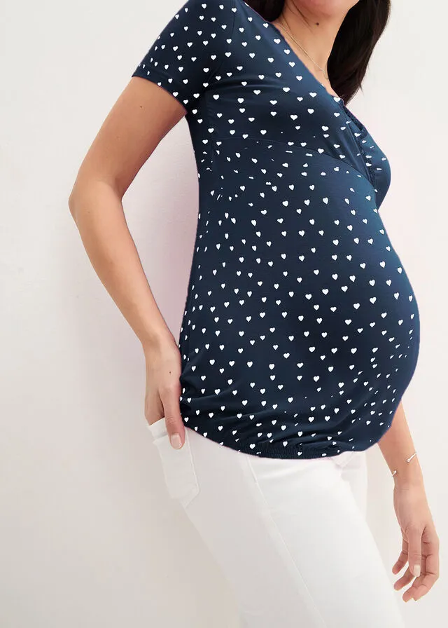 Camiseta premamá/de lactancia con encaje, manga corta Camiseta premamá/de lactancia con viscosa sostenible, encaje, en rosa viol