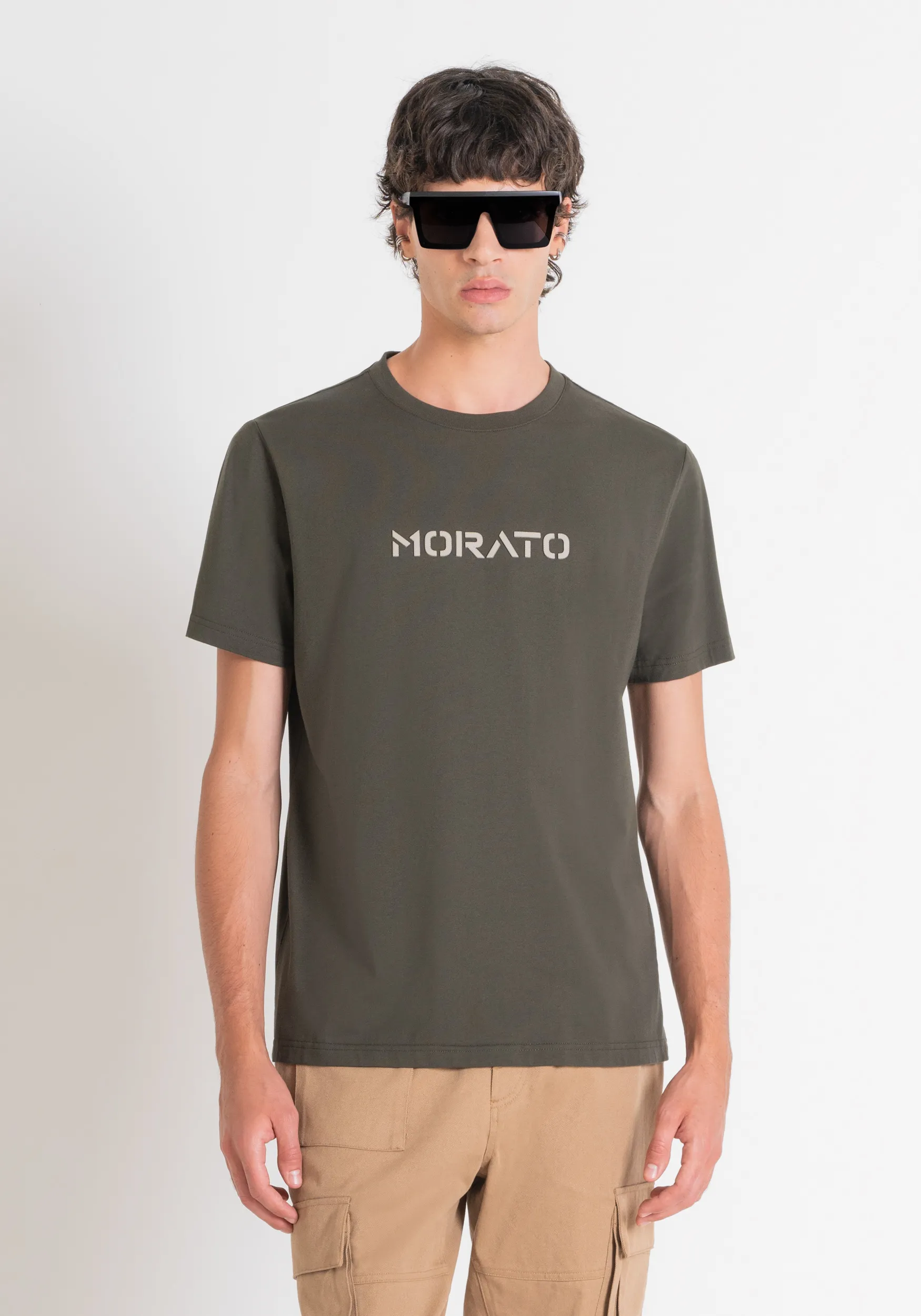CAMISETA REGULAR FIT DE JERSEY DE ALGODÓN VERDE CON LOGOTIPO
