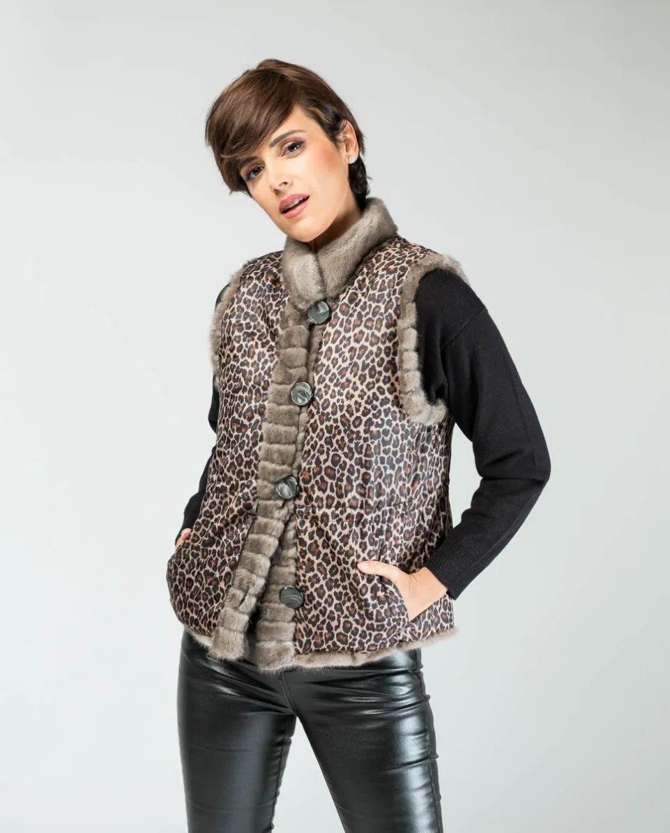 Chaleco de pelo de mujer de visón reversible