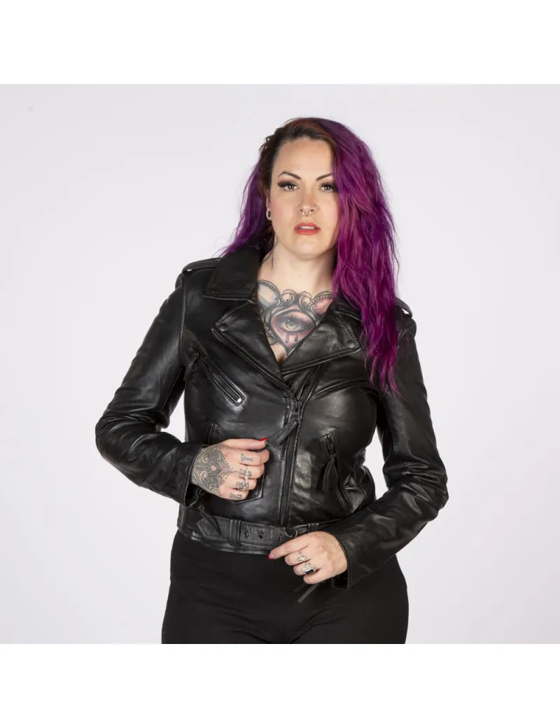 Chaqueta de piel Oveja Negra Napa damas con accesorios