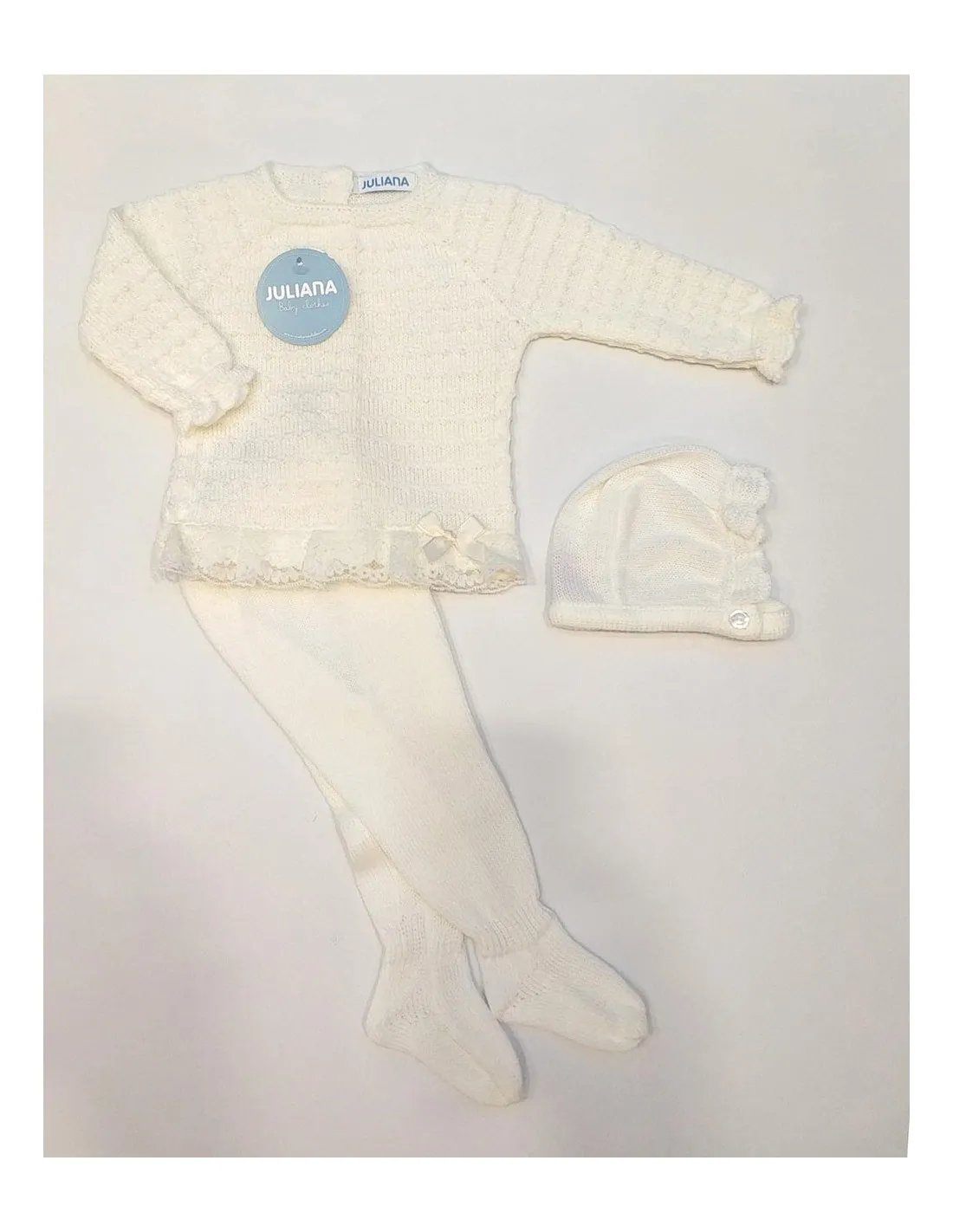 Conjunto Bebé Crudo 3 Piezas con Encaje de Juliana