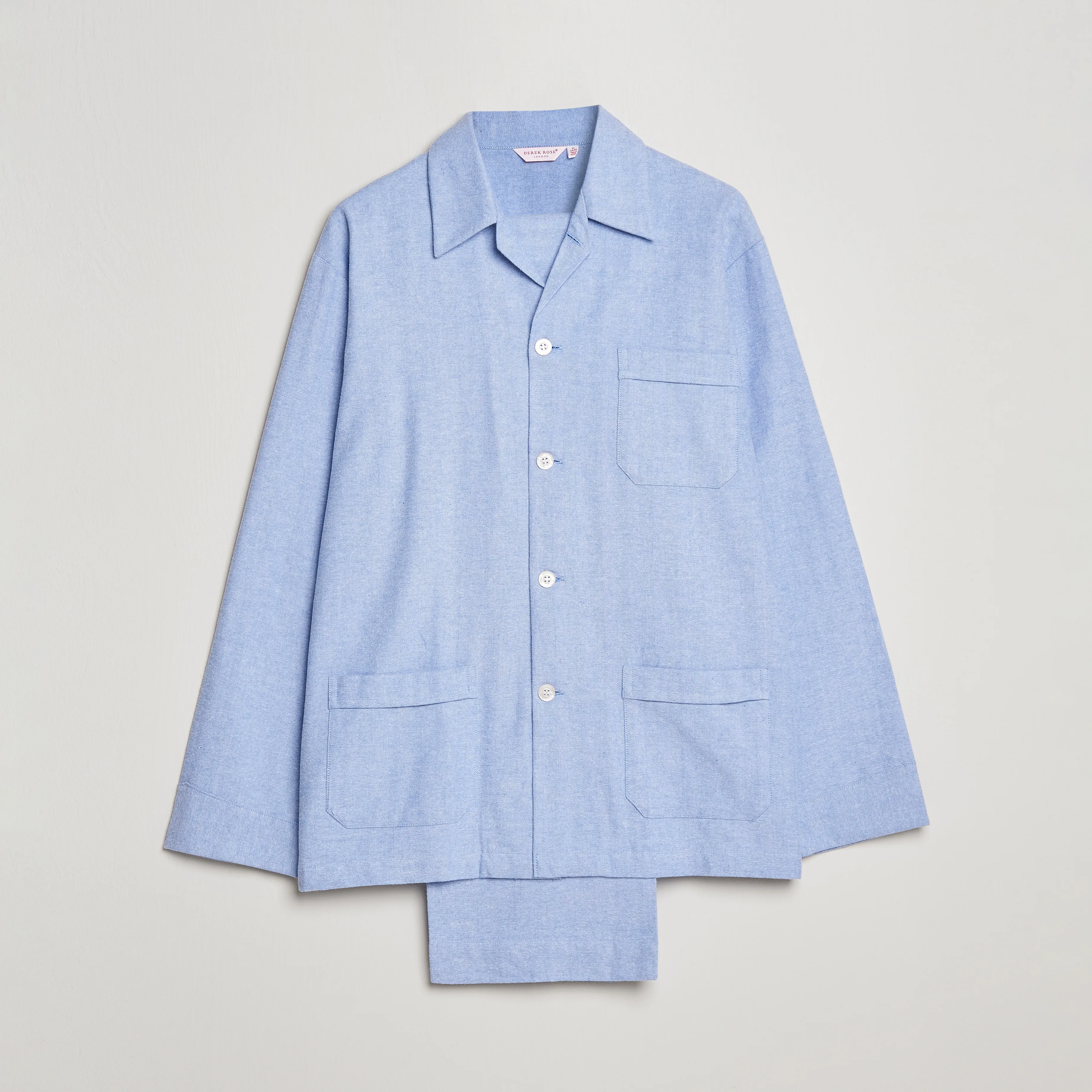 Derek Rose Brushed Cotton Flannel Herringbone Pyjama Set Blue