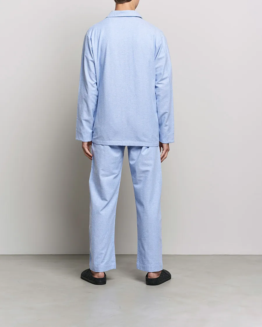 Derek Rose Brushed Cotton Flannel Herringbone Pyjama Set Blue