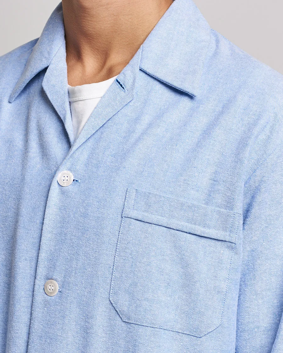 Derek Rose Brushed Cotton Flannel Herringbone Pyjama Set Blue
