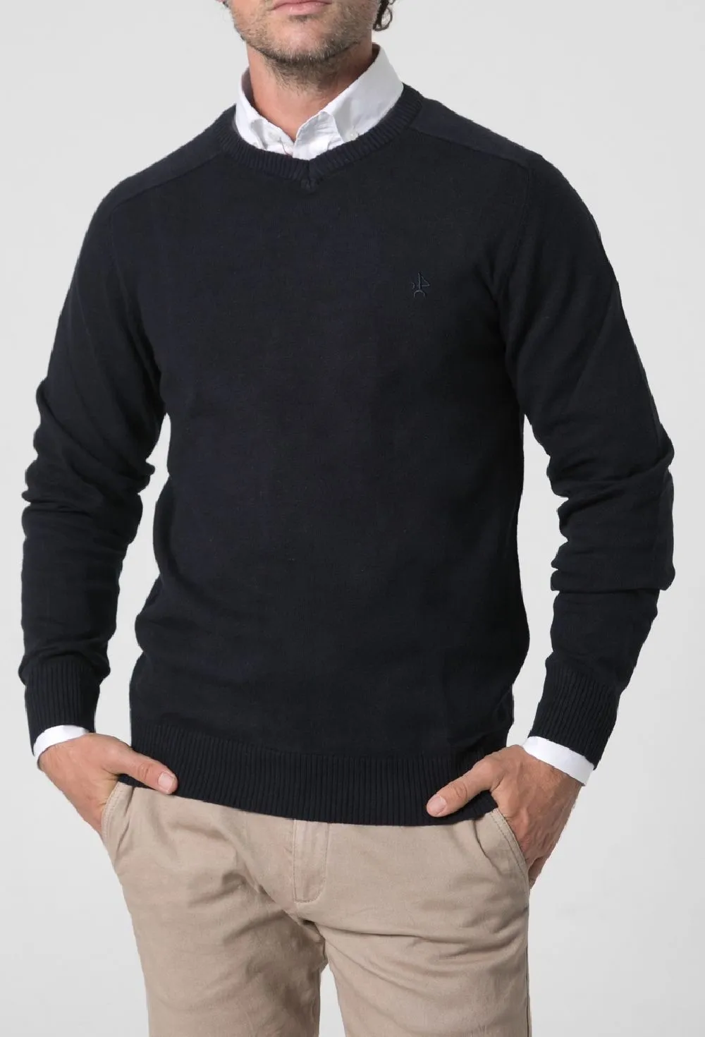 Jersey cuello pico azul marino de hombre