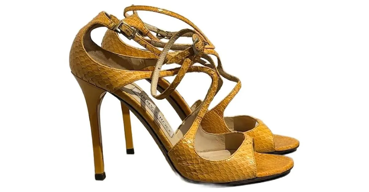 JIMMY CHOO Sandalias T.EU 37 Cuero exótico Amarillo 