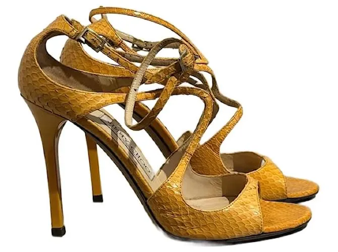 JIMMY CHOO Sandalias T.EU 37 Cuero exótico Amarillo 