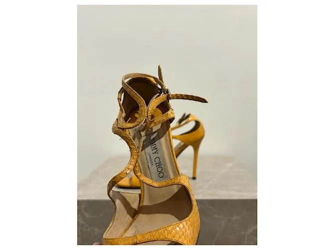 JIMMY CHOO Sandalias T.EU 37 Cuero exótico Amarillo 