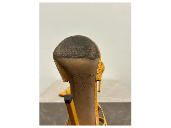 JIMMY CHOO Sandalias T.EU 37 Cuero exótico Amarillo 