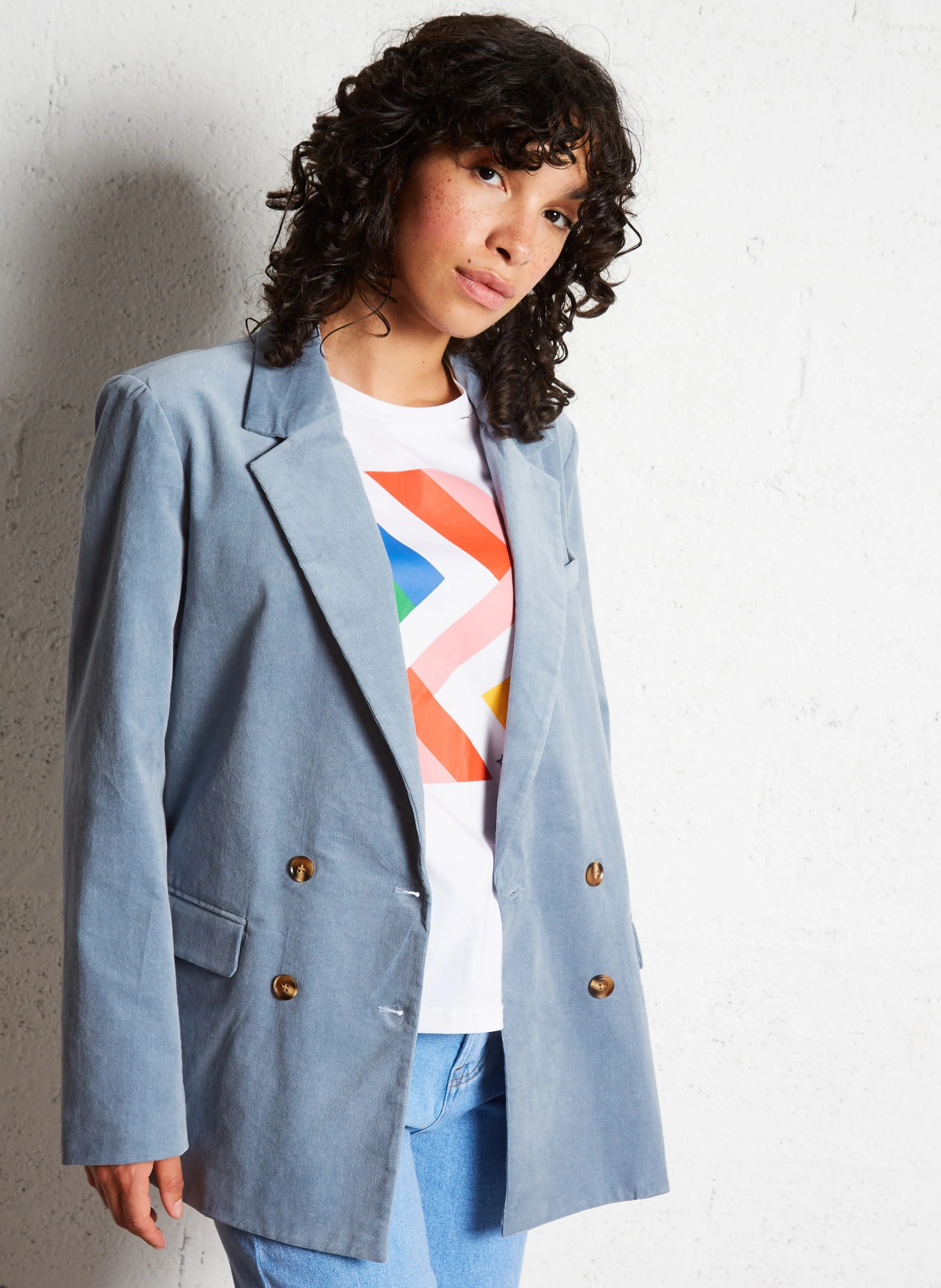 LA PETITE ETOILE VICTOIRE  CHAQUETA DE TRAJE HOLGADA DE ALGODóN MEZCLADO EN AZUL