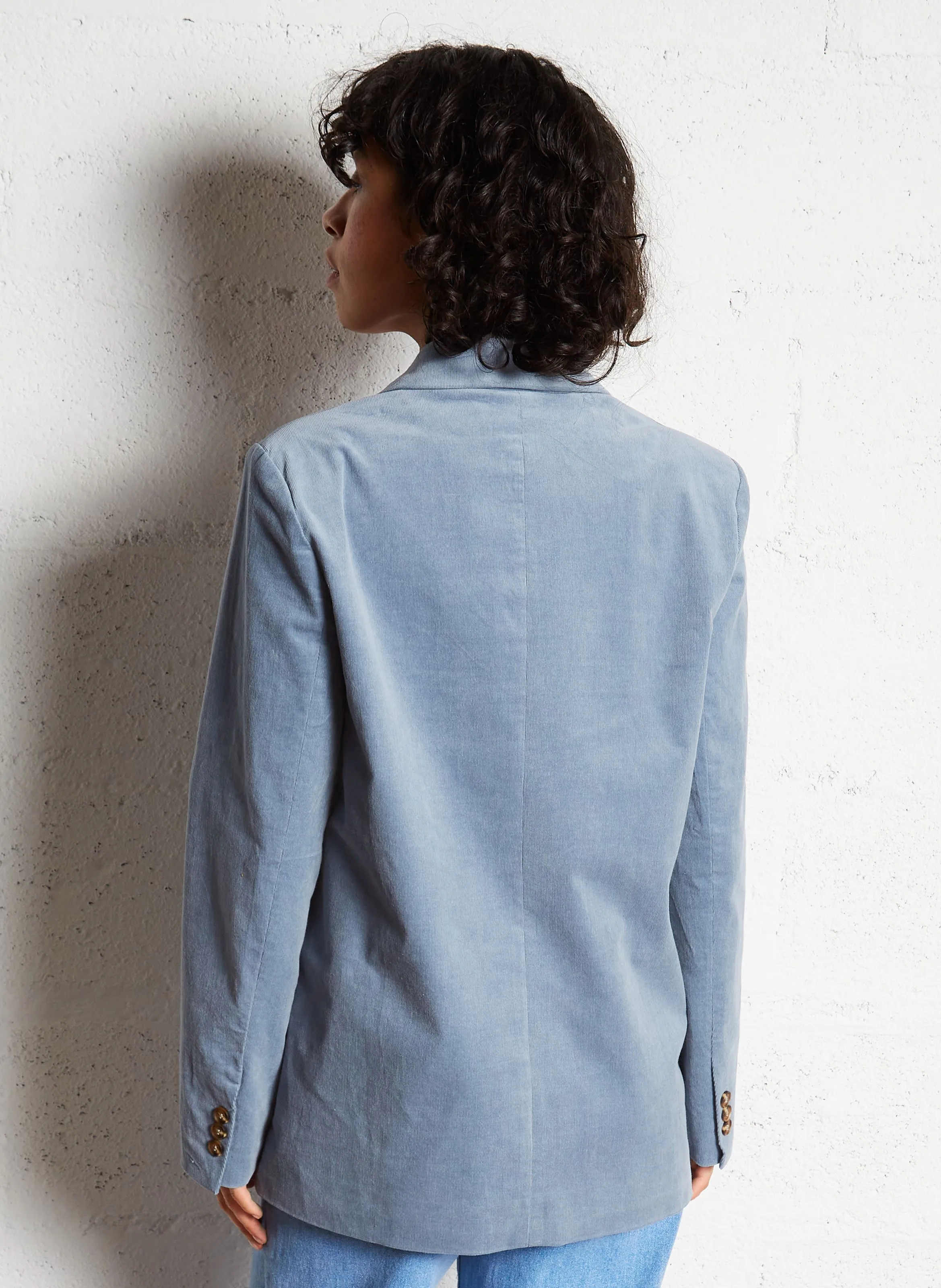 LA PETITE ETOILE VICTOIRE  CHAQUETA DE TRAJE HOLGADA DE ALGODóN MEZCLADO EN AZUL