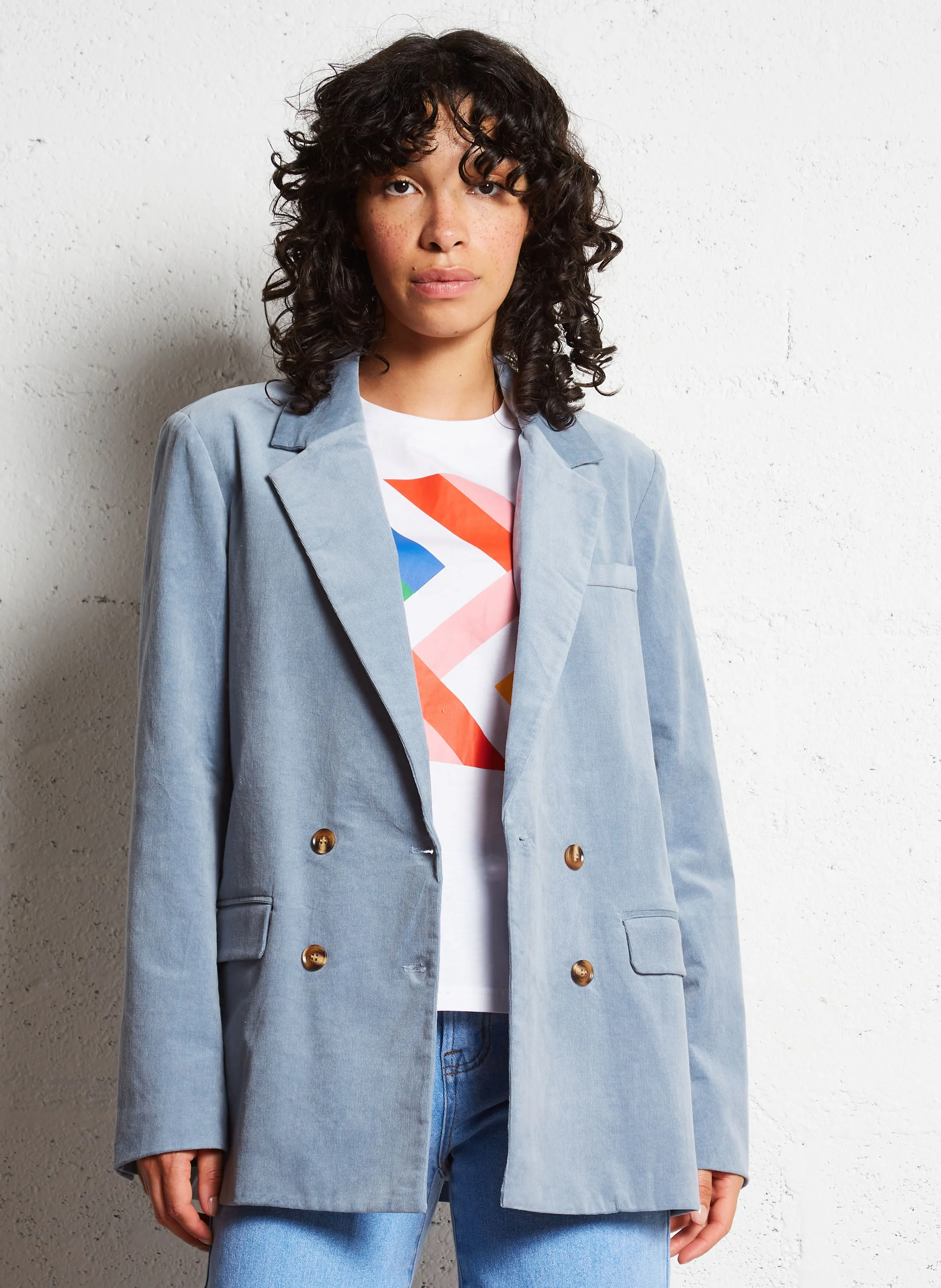 LA PETITE ETOILE VICTOIRE  CHAQUETA DE TRAJE HOLGADA DE ALGODóN MEZCLADO EN AZUL