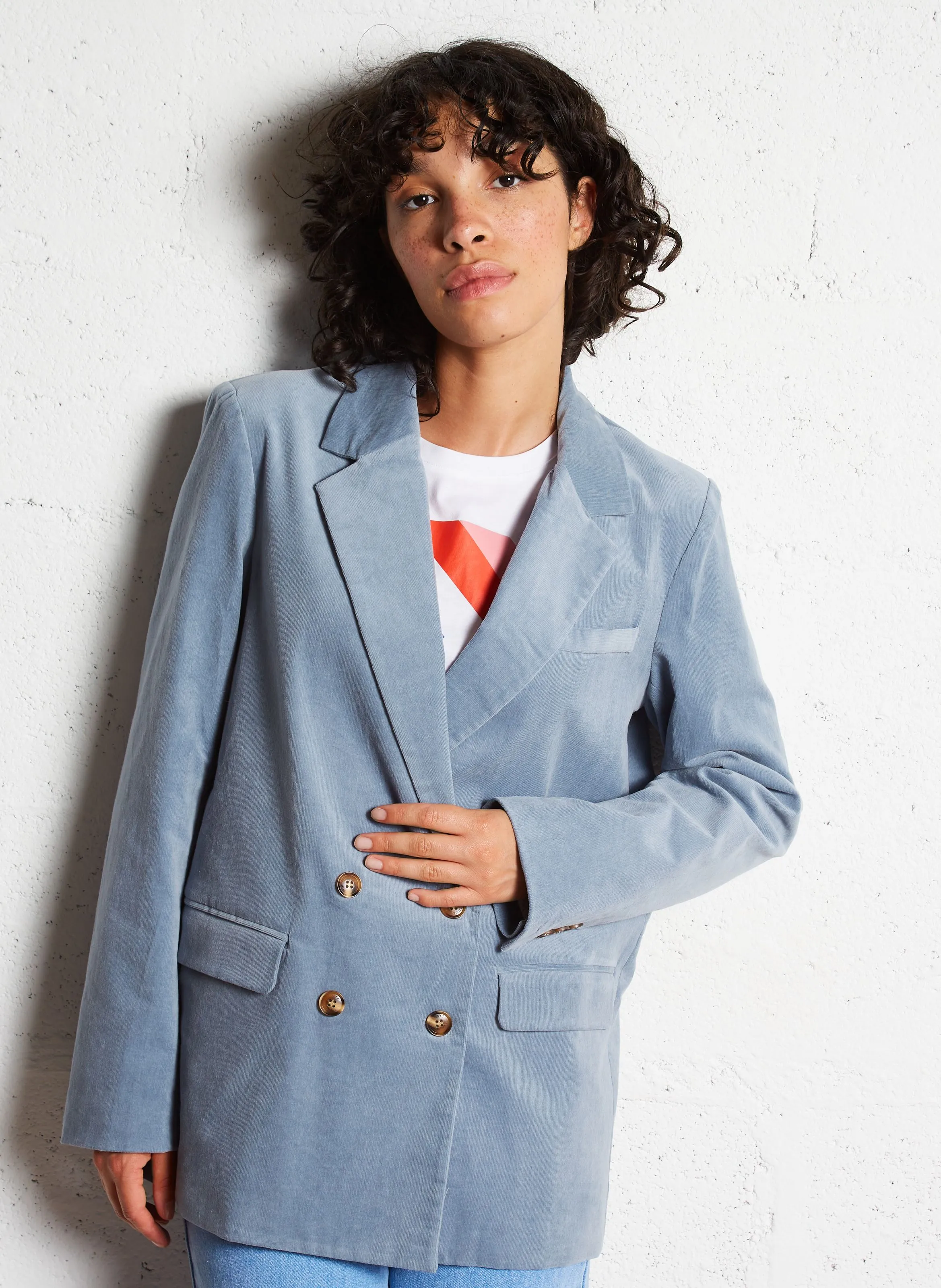 LA PETITE ETOILE VICTOIRE  CHAQUETA DE TRAJE HOLGADA DE ALGODóN MEZCLADO EN AZUL