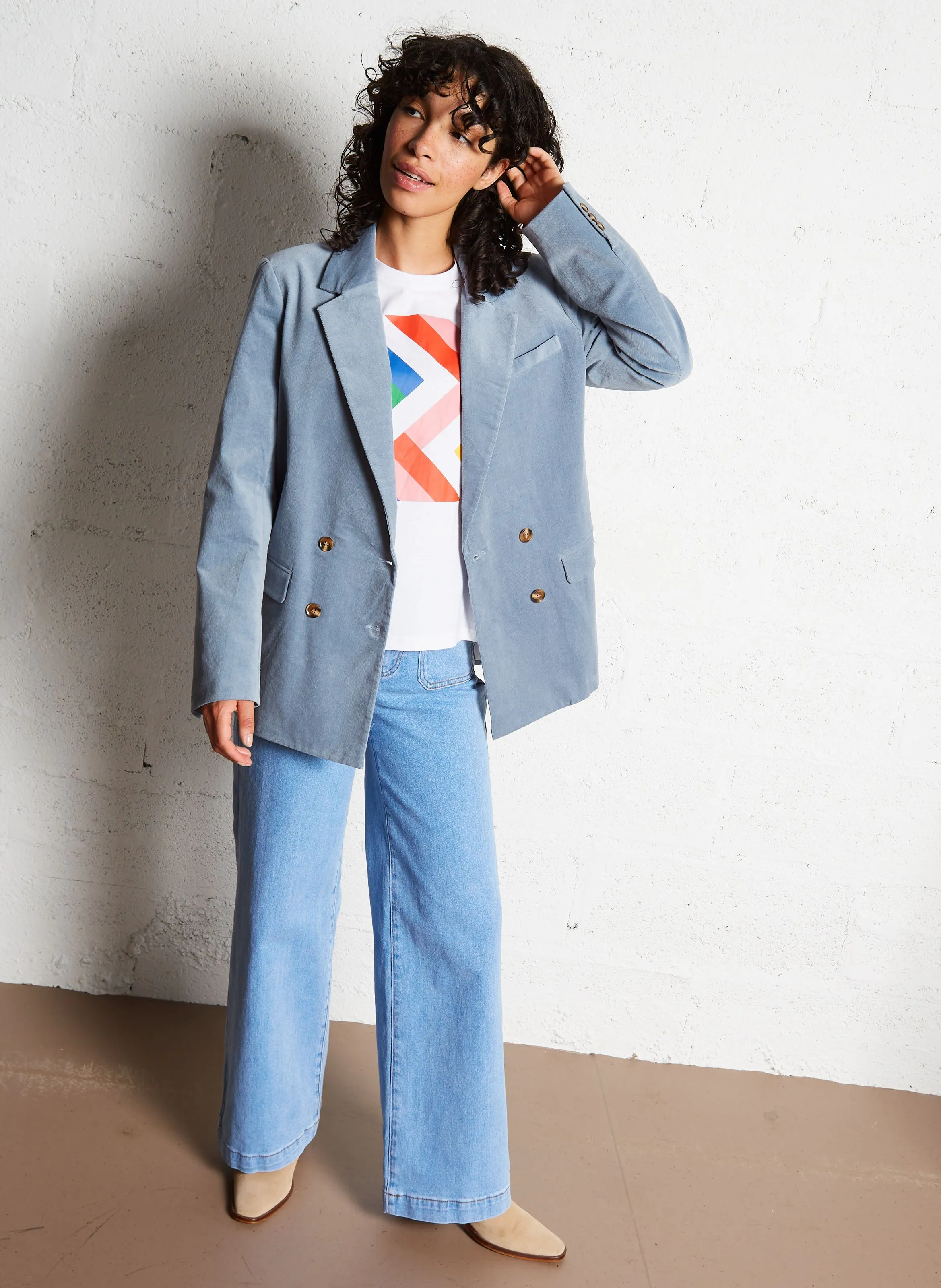 LA PETITE ETOILE VICTOIRE  CHAQUETA DE TRAJE HOLGADA DE ALGODóN MEZCLADO EN AZUL