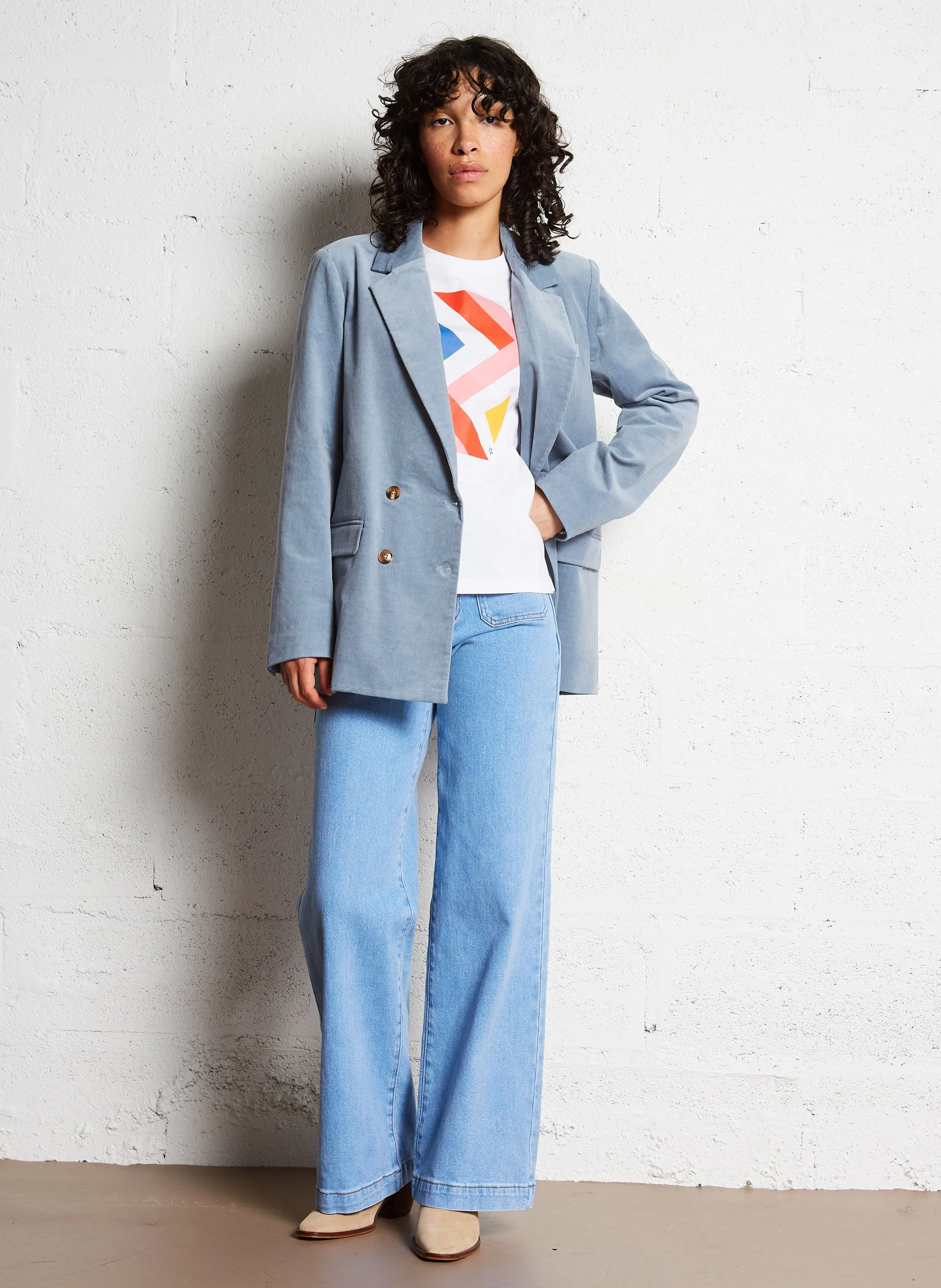 LA PETITE ETOILE VICTOIRE  CHAQUETA DE TRAJE HOLGADA DE ALGODóN MEZCLADO EN AZUL