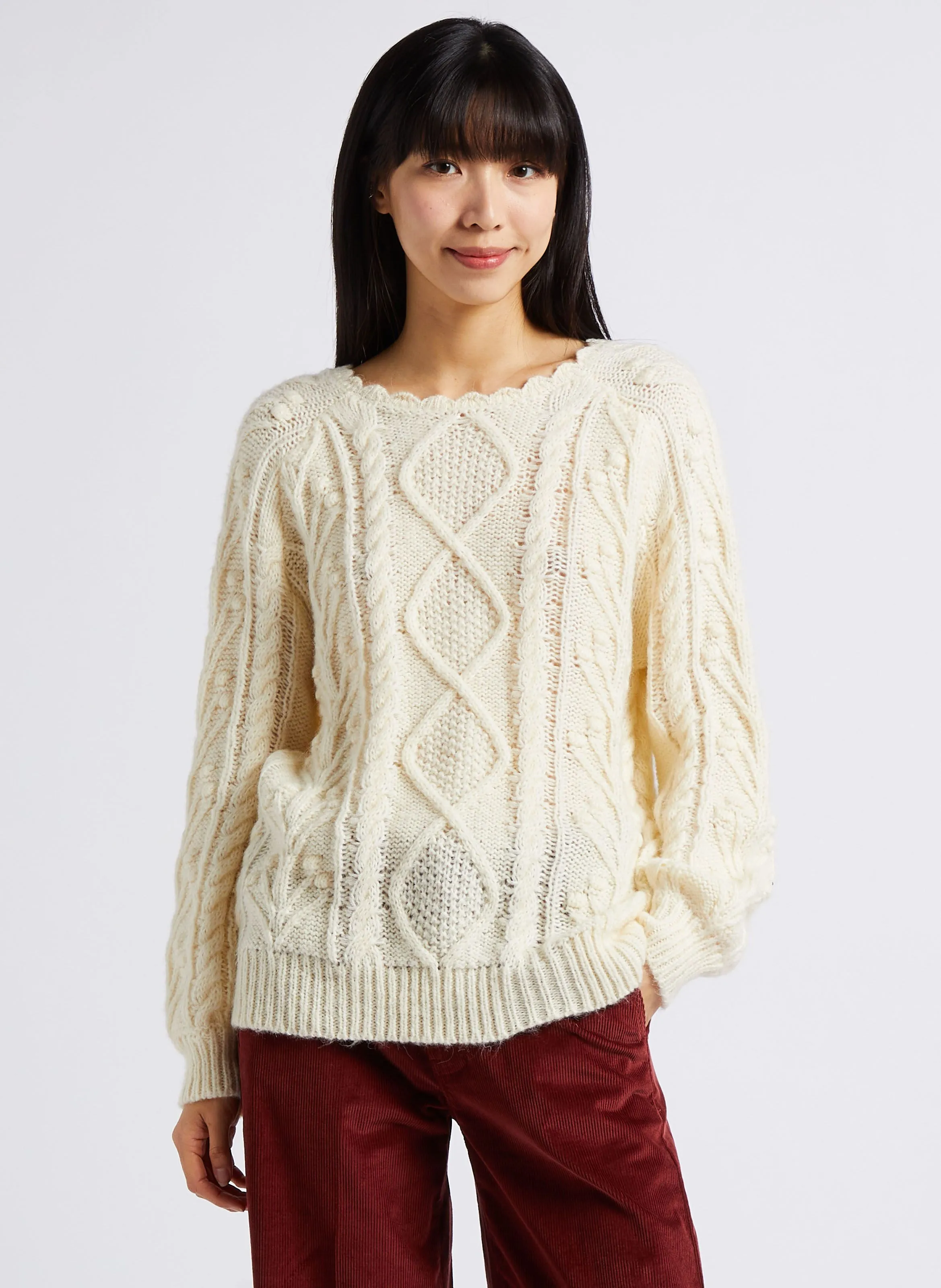 LOUISE MISHA SALCEA  JERSEY DE MEZCLA DE LANA CON CUELLO REDONDO Y CALADO EN BEIGE