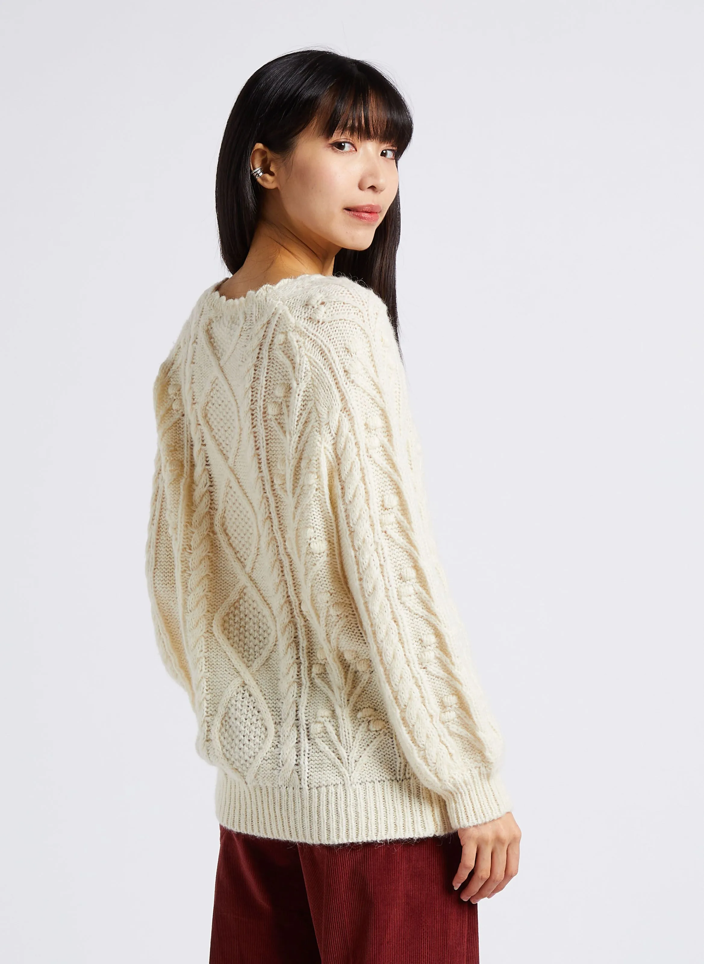 LOUISE MISHA SALCEA  JERSEY DE MEZCLA DE LANA CON CUELLO REDONDO Y CALADO EN BEIGE
