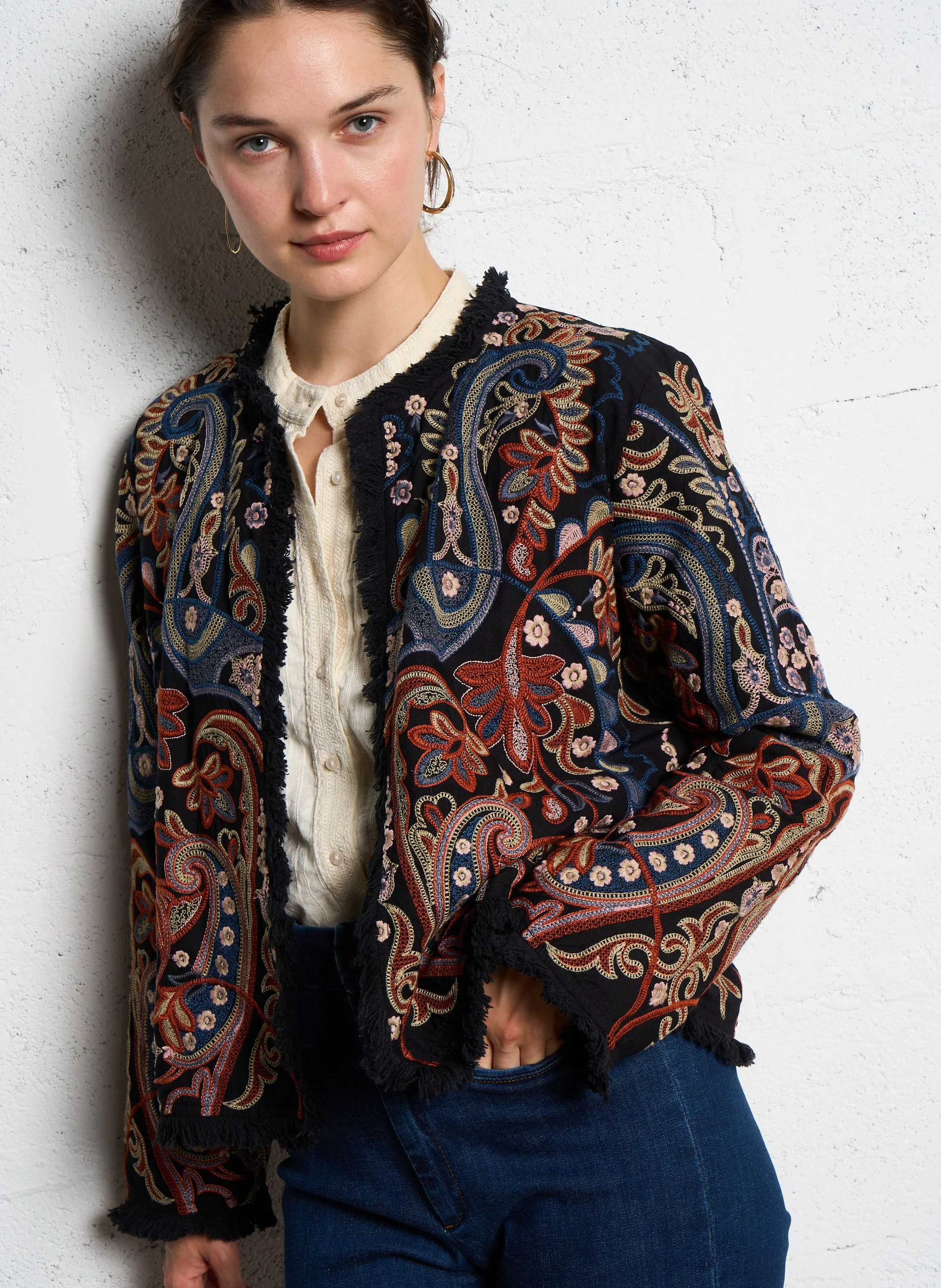 MAISON HOTEL SURESH  CHAQUETA RECTA DE ALGODóN CON CUELLO REDONDO EN MULTICOLOR