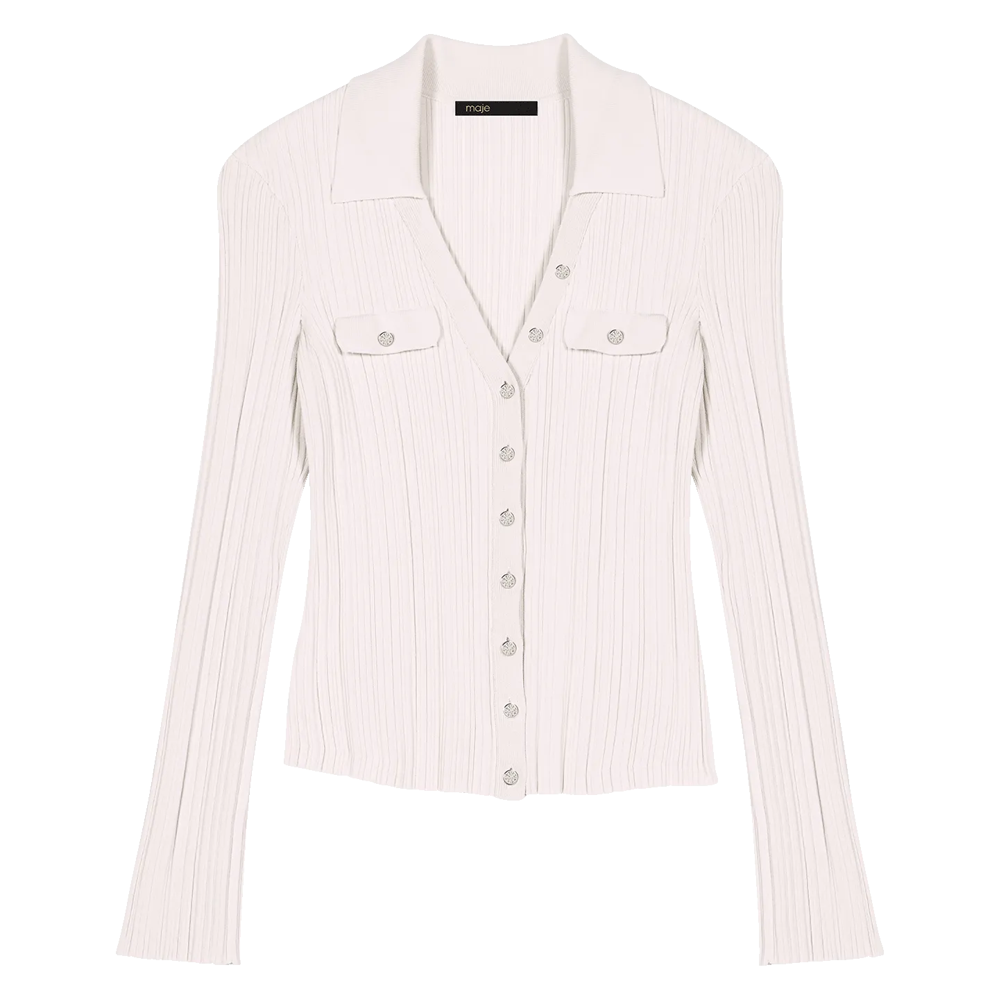 MAJE Jersey ajustado de punto con cuello clásico en beige