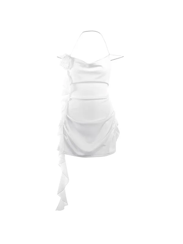 Minivestido con escote pronunciado y flor de lazo