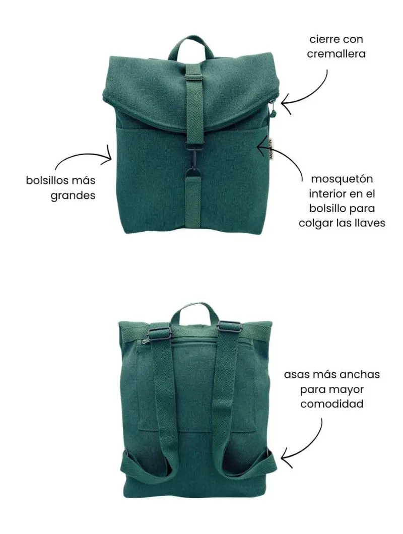 Mochila reciclada de tela verde bosque