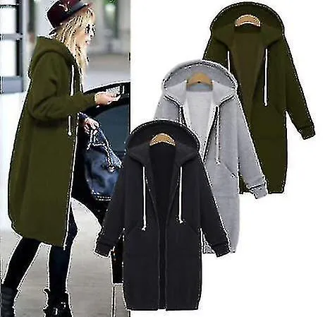 Mujeres Sudaderas con capucha largas Abrigo Cremallera Ropa exterior Chaqueta con capucha Bolsillos de invierno Outwear Tops