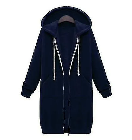 Mujeres Sudaderas con capucha largas Abrigo Cremallera Ropa exterior Chaqueta con capucha Bolsillos de invierno Outwear Tops
