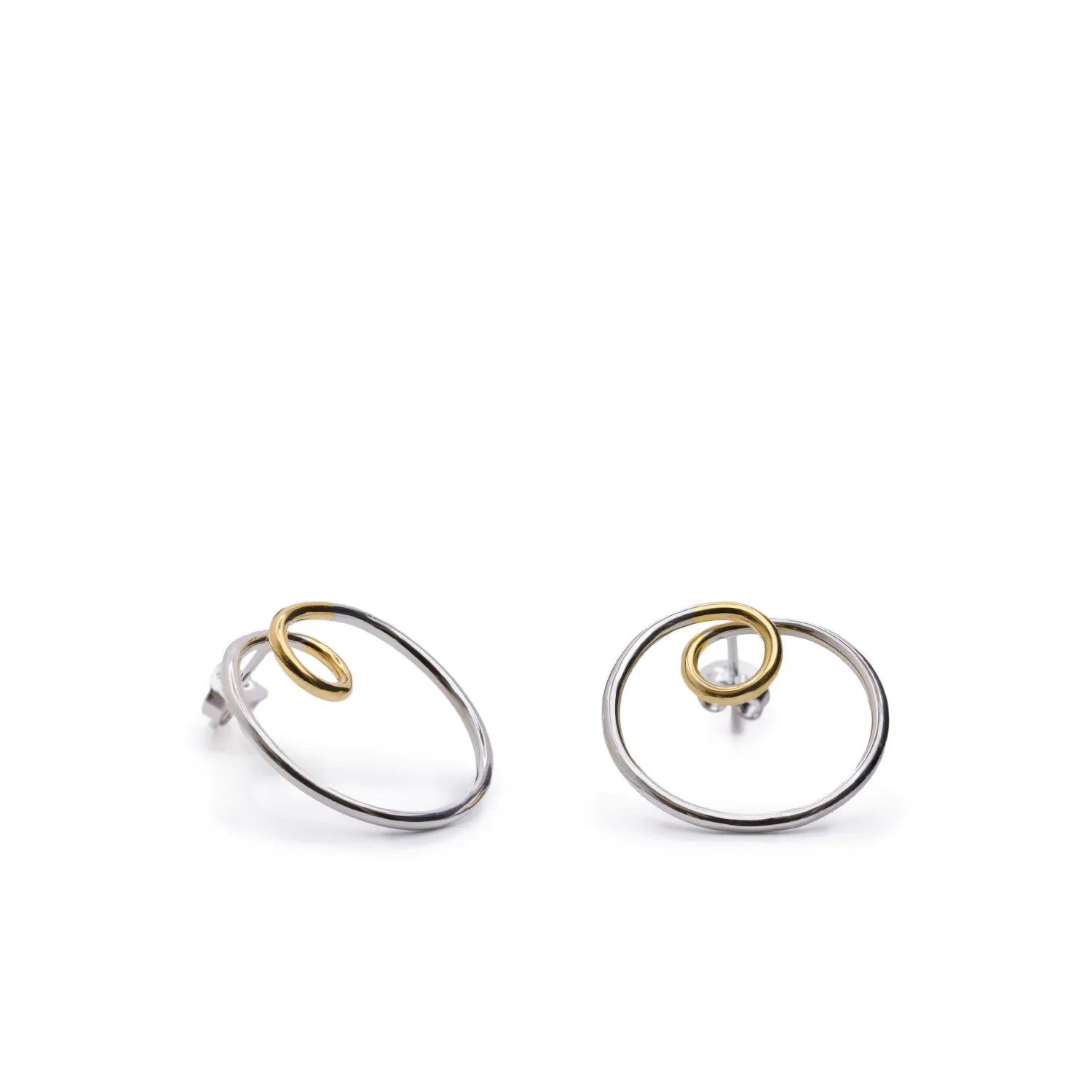 Pendientes bicolor de plata diseo aro con tirabuzón