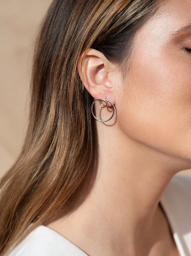 Pendientes bicolor de plata diseo aro con tirabuzón