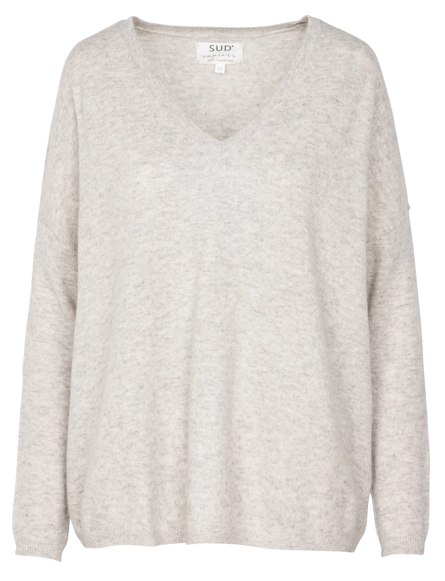 SUD EXPRESS MONJOE  JERSEY DE CACHEMIRA CON CUELLO DE PICO EN GRIS