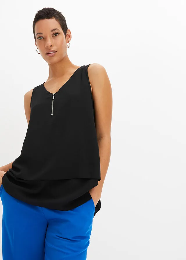 Top con cremallera de viscosa sostenible Negro