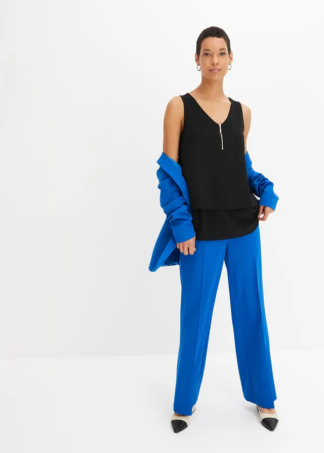 Top con cremallera de viscosa sostenible Negro