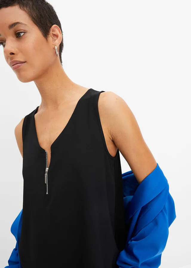 Top con cremallera de viscosa sostenible Negro