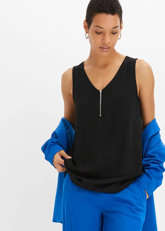 Top con cremallera de viscosa sostenible Negro