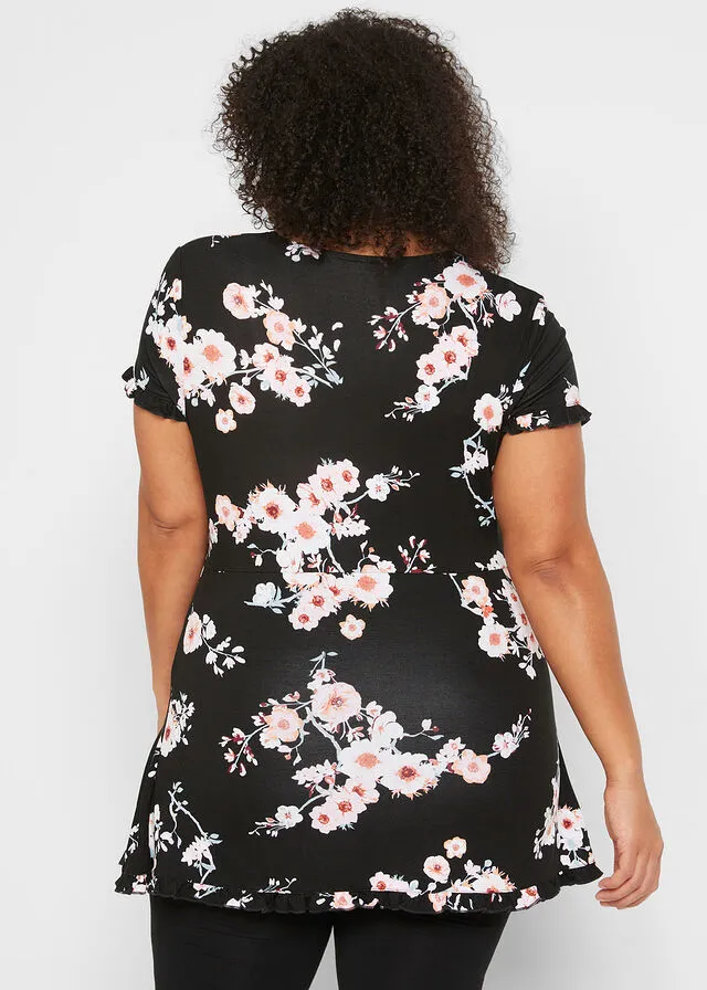 Túnica premamá/de lactancia con viscosa sostenible Negro de flores