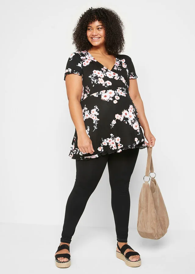 Túnica premamá/de lactancia con viscosa sostenible Negro de flores