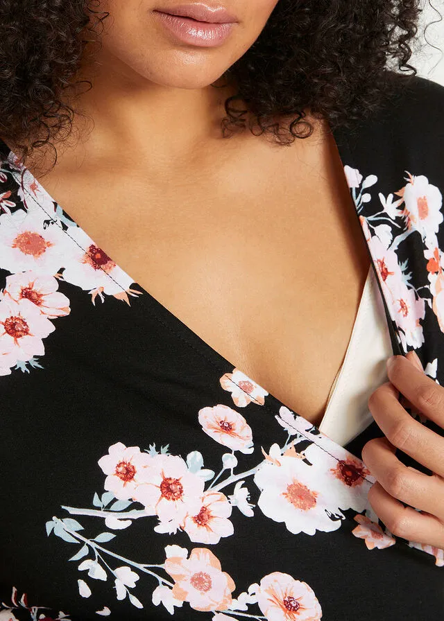 Túnica premamá/de lactancia con viscosa sostenible Negro de flores