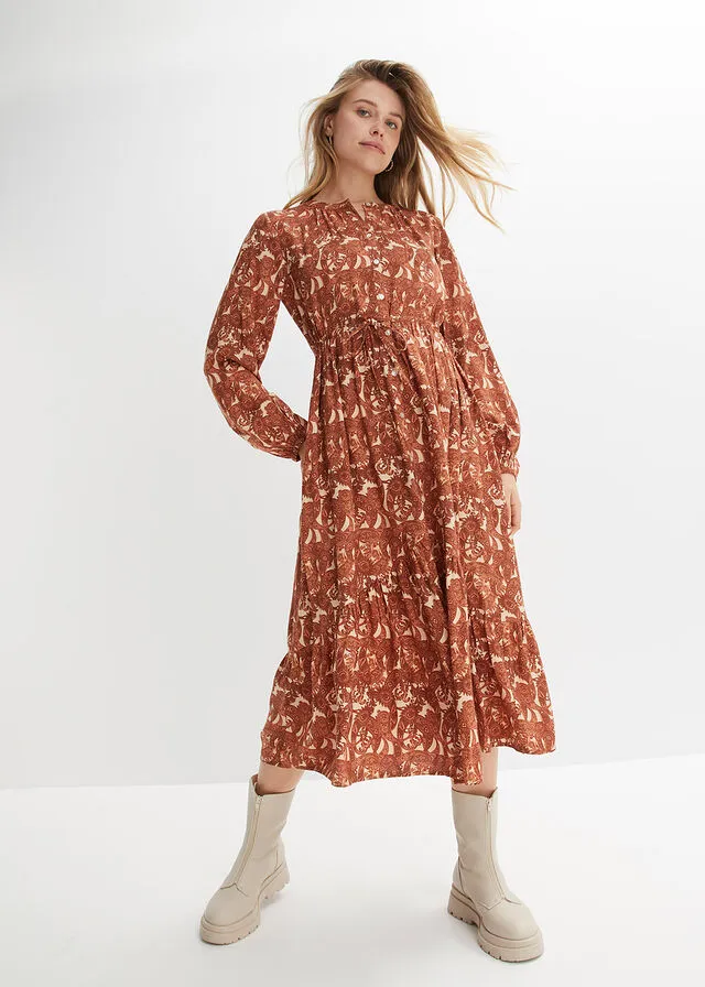 Vestido camisero de viscosa sostenible gris guijarro/marrón almendra/marrón moka