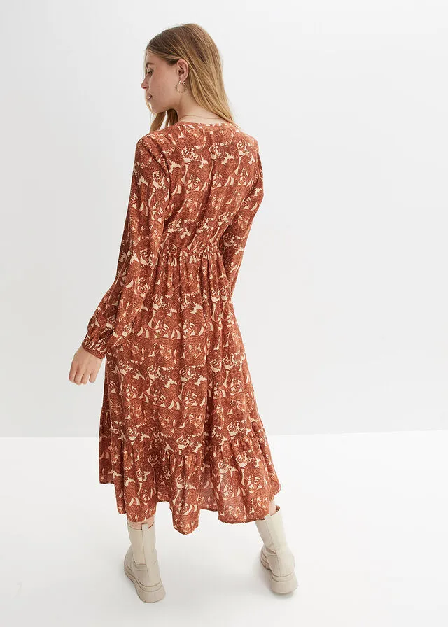 Vestido camisero de viscosa sostenible gris guijarro/marrón almendra/marrón moka